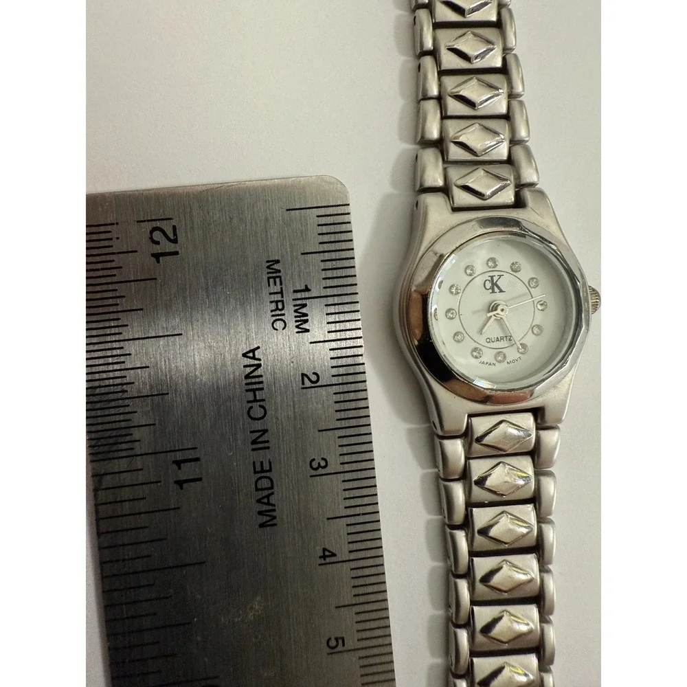 Women's CALVIN KLEIN Silver Tone Stainless Bracelet Watch Rhinestone NEW BATTERY